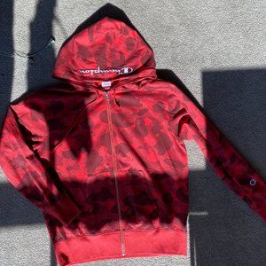 BAPE x Champion Red Camo Hoodie